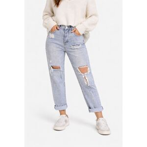 PacSun Mom Jeans Light wash High Rise busted knees  destroyed 27 Button Fly EUC